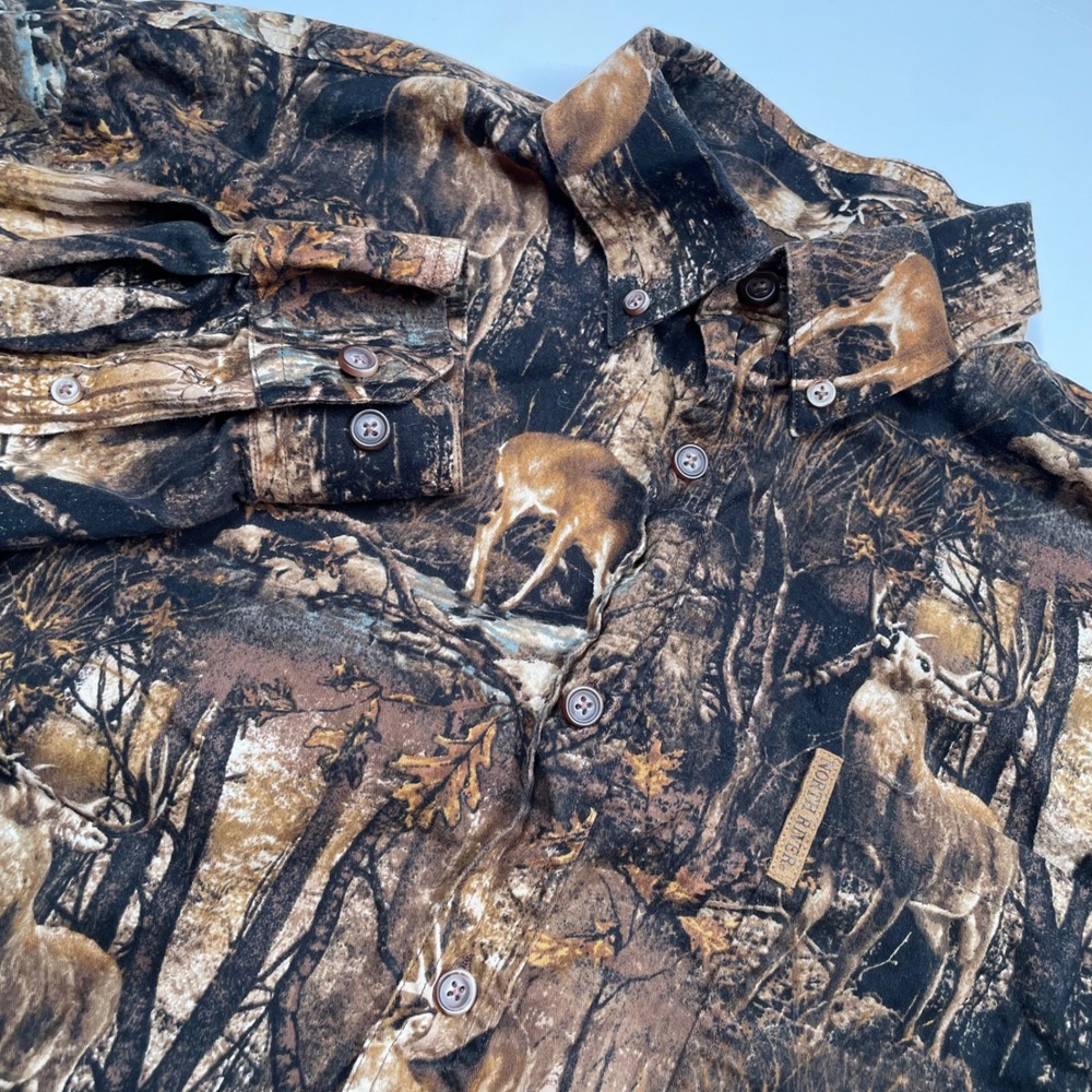 North River Outfitters‎ Mens Deer Wildlife Camo Print Cotton Button Down Shirt M